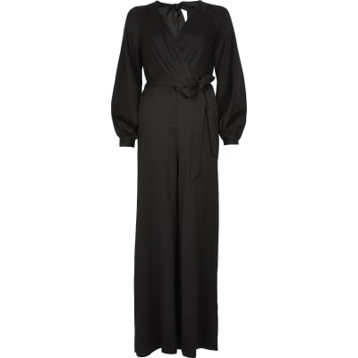 river island wrap long sleeve satin dress