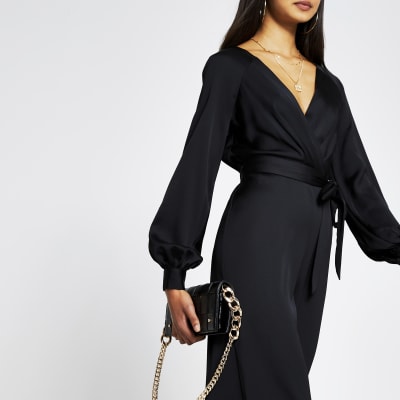 river island wrap long sleeve satin dress