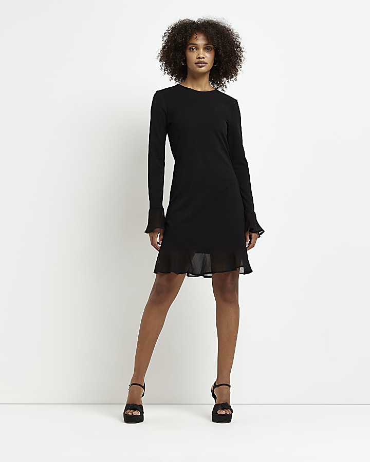 Black long sleeve shift mini dress