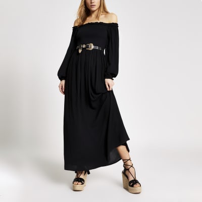 bardot black dress long sleeve