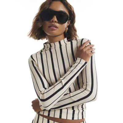 Long Sleeve Shirred Stripe Top
