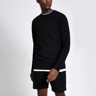 Black long sleeve slim fit sweatshirt | River Island
