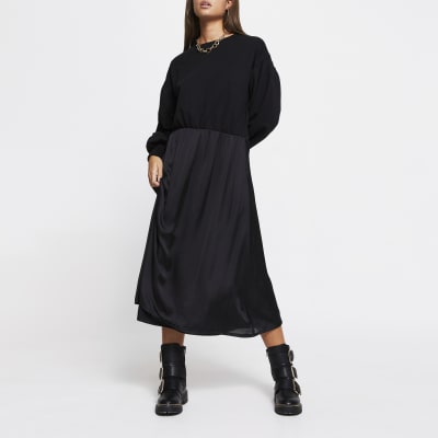 black sweater midi dress