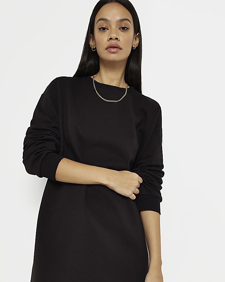 Black long sleeve sweatshirt mini dress