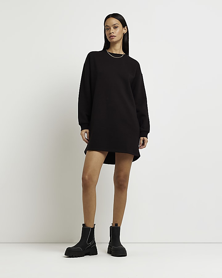 Black long sleeve sweatshirt mini dress