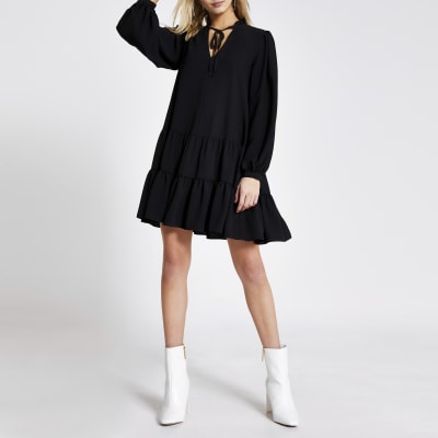 black long sleeve smock dress