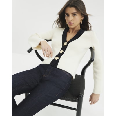 Black Long Sleeve Tipped Knit Cardigan