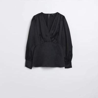 Black long sleeve v neck blouse