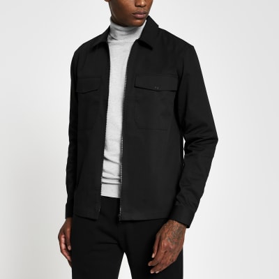 Black long sleeve zip front shacket River Island