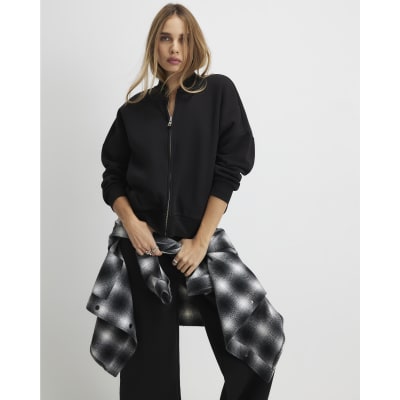 Black Long Sleeve Zip Up Bomber Sweatshirt