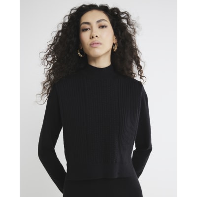 Black Long Sleeved Knitted Midi Dress | River Island