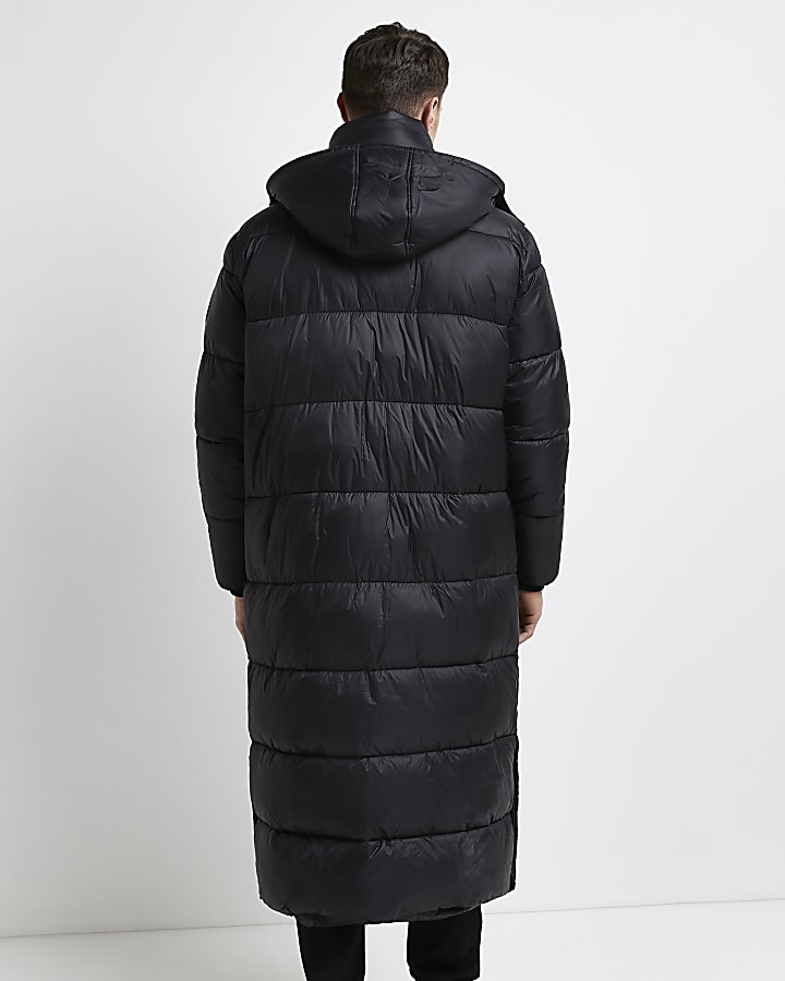 Black longline hooded puffer jacket