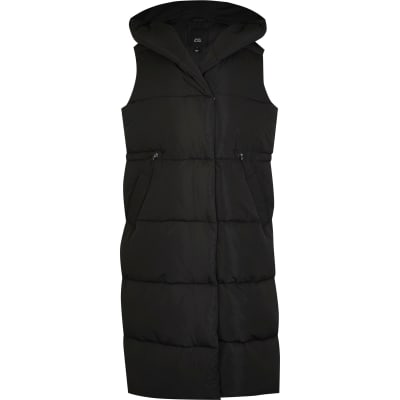 Black longline padded gilet | River Island