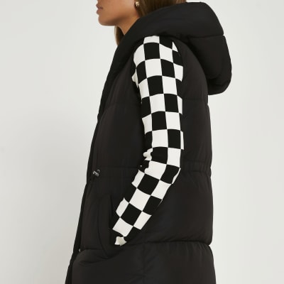 Black longline padded gilet River Island