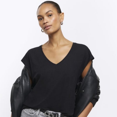 Black longline plain tshirt River Island