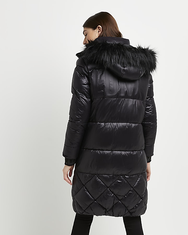 Black longline puffer coat