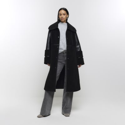 Day 'n' Night Longline Shearling Coat Black