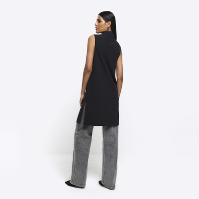 Black longline sleeveless jacket River Island