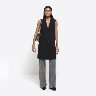 Black longline sleeveless jacket River Island