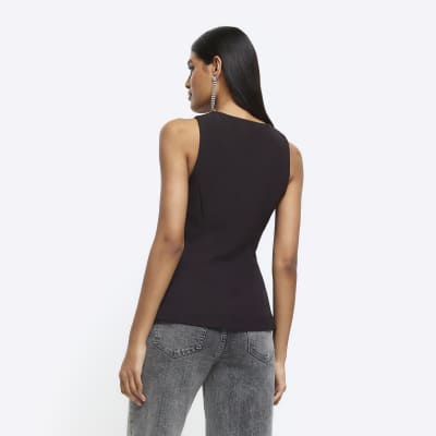 Black longline waistcoat River Island
