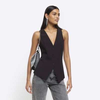 Black longline waistcoat | River Island