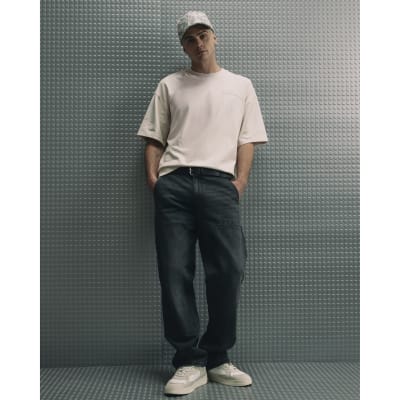 Black Loose Fit Washed Carpenter Jeans