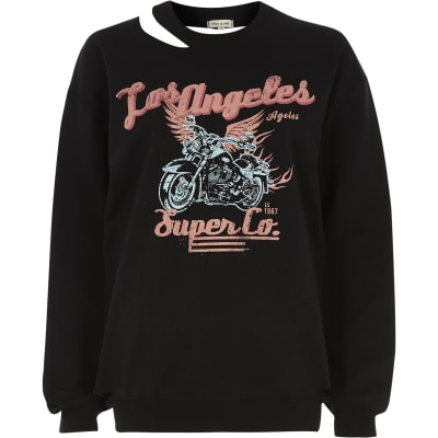 Black 'Los Angleles' print cut out sweatshirt