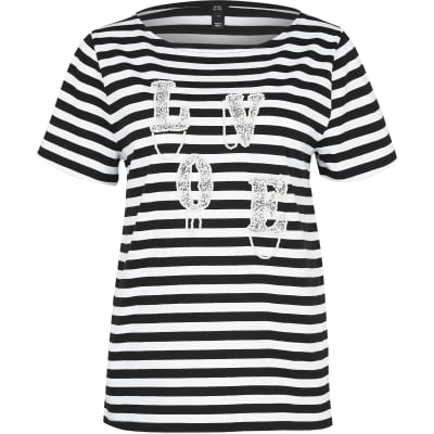 Black 'Love' diamante stripe t-shirt