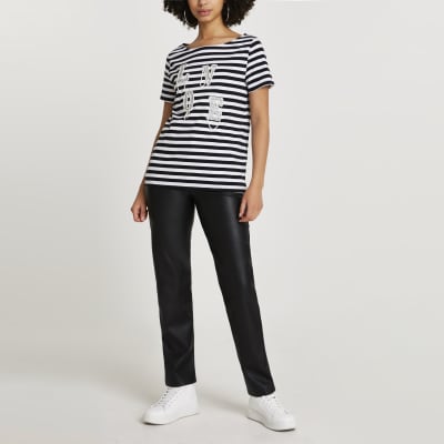 Black 'Love' diamante stripe t-shirt