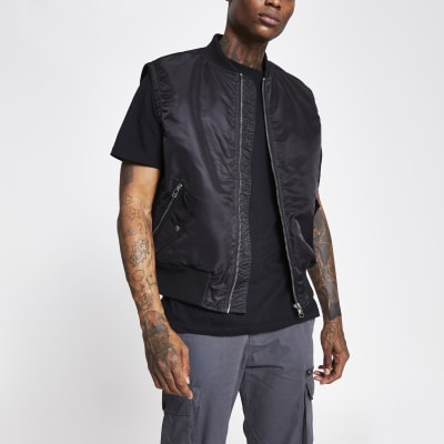 Black MA1 bomber gilet jacket River Island