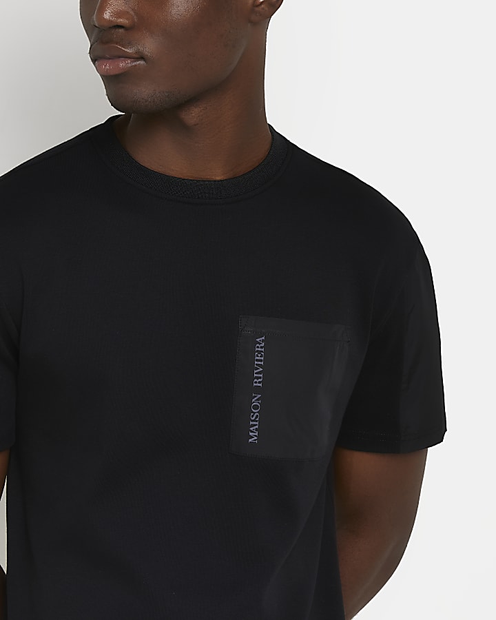 Black Maison Riviera slim fit pocket t-shirt