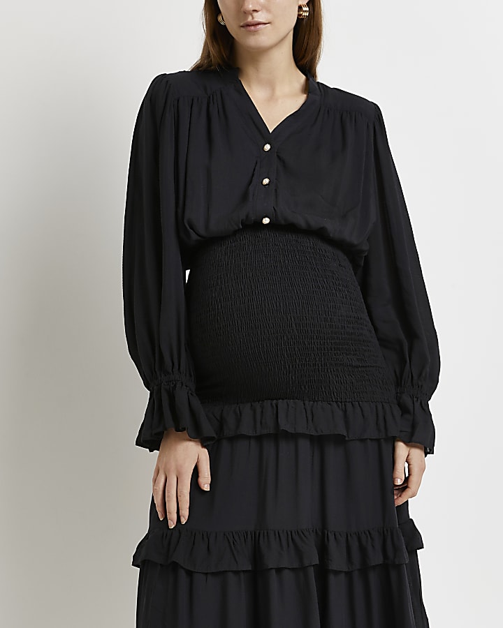 Black maternity bodycon maxi dress