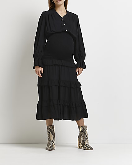 Black maternity bodycon maxi dress