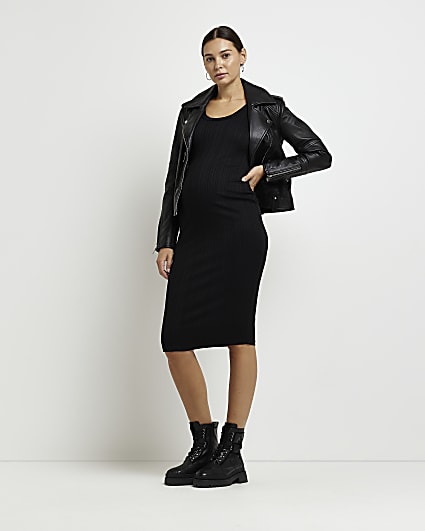 Black maternity bodycon midi dress