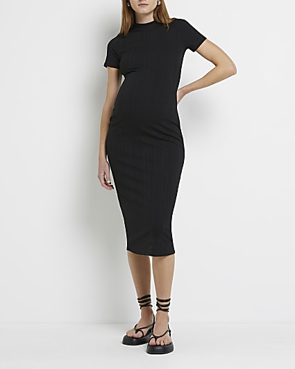Black maternity bodycon midi dress