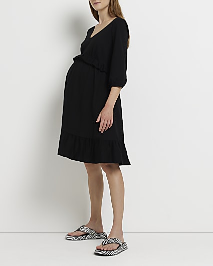 Black maternity smock mini dress