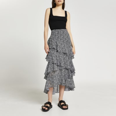 Black maxi ruffle skirt | River Island