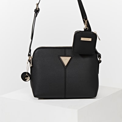 Black medium cross body with mini pouch bag River Island