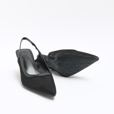 Black mesh court heels