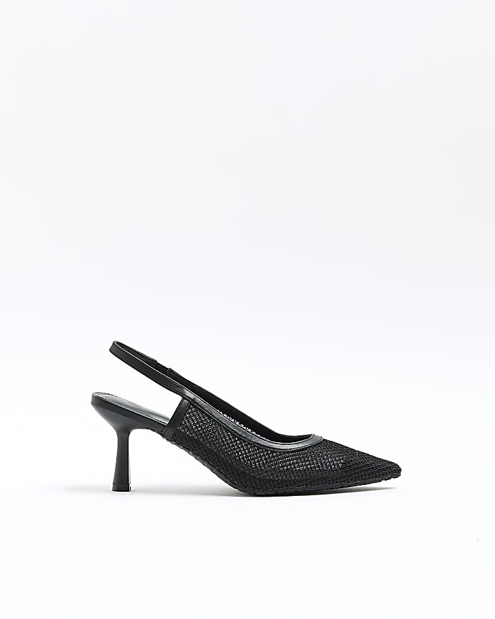 Black mesh court heels