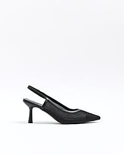Black mesh court heels