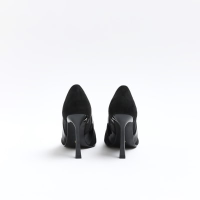 Black Mesh Cut Out Heeled Court Shoes River Island