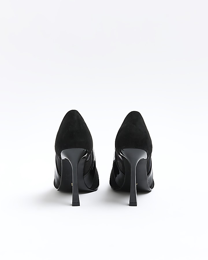 Black Mesh Cut Out Heeled Court Shoes