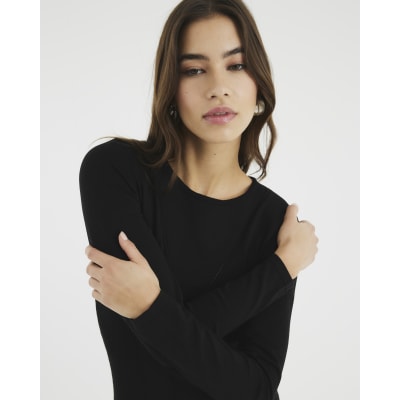 knee length dresses for ladies Robe Longue Détail Résille En Viscose Black