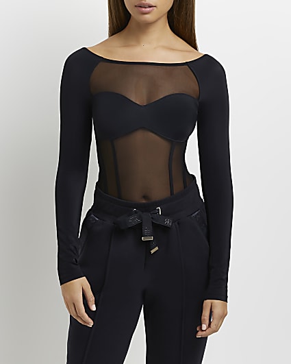 Black mesh detailed bodysuit