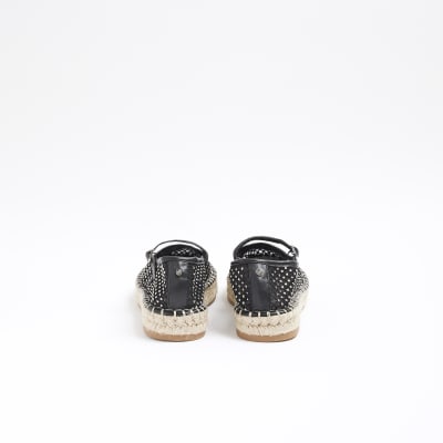 Black mesh diamante espadrille shoes River Island