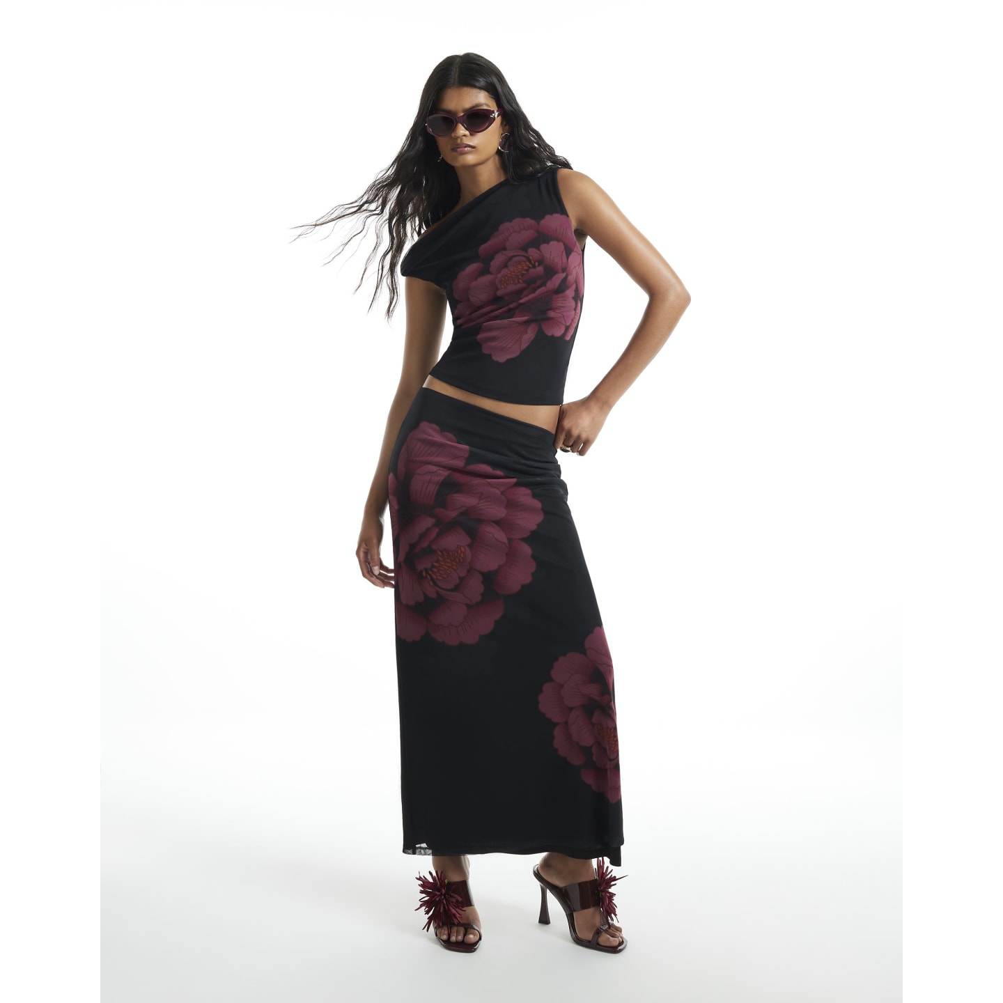 River Island Black Mesh Floral Print Maxi Skirt — photo 1 of 1