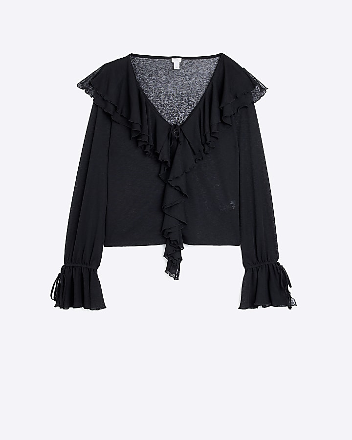 Black mesh frill detail blouse