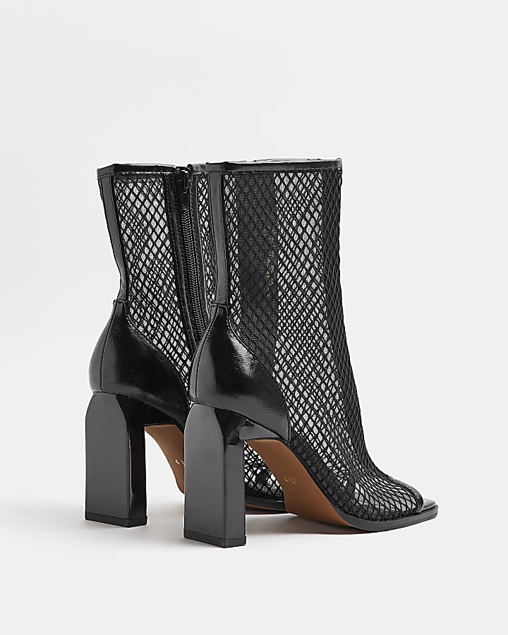 Black mesh heeled ankle boots