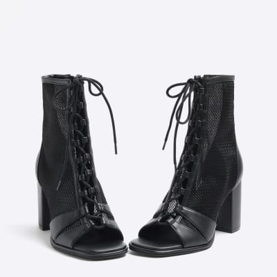 Black mesh lace up clearance booties